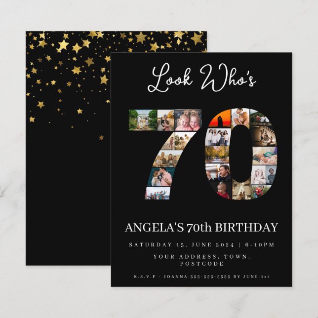 Invitation regarde qui a 70 ans Collage de photos fête d'anni (Devant / Derrière)