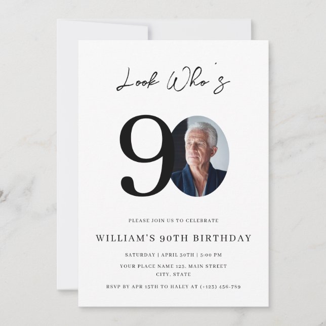 Invitation Regardez la photo simple moderne pour les 90 ans  (Devant)
