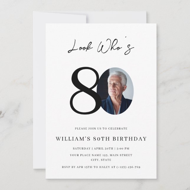 Invitation Regardez les 80 ans Anniversaire Moderne Simple Ph (Devant)