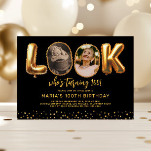 Invitation Regardez qui a 100 ans Photo Black Gold 100e Anniv