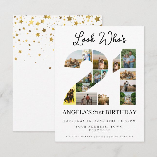 Invitation Regardez qui a 21 ans Panneau de collage de photos (Devant / Derrière)