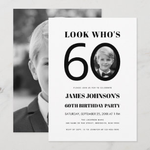 Invitation Regardez qui a 60 ans Photo d'enfant noir et blanc