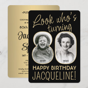 Invitation Regardez qui a 80 ans Fête d'anniversaire Black &