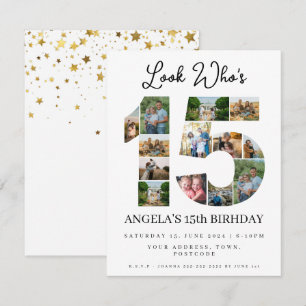 Invitation Regardez qui est 15 Photo Collage quinceaneras ado