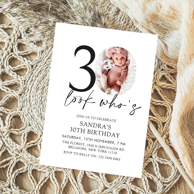 Invitation Regardez qui est 30 Photo simple moderne 30e anniv (Créateur téléchargé)