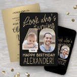 Invitation Regardez qui est 40 Black & Gold Anniversaire Part<br><div class="desc">Regardez qui a 40 ans ! Famille Invitation et amis à une élégante fête du 40e anniversaire pour lui ou elle avec 2 invitations personnalisées de fête photo. Les images et le libellé de ce modèle sont simples à personnaliser. (CONSEIL EN MATIÈRE DE PLACEMENT D'IMAGE : Une façon simple de...</div>