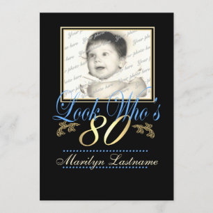 Invitation Regardez qui est 80 Photo Blue Gold