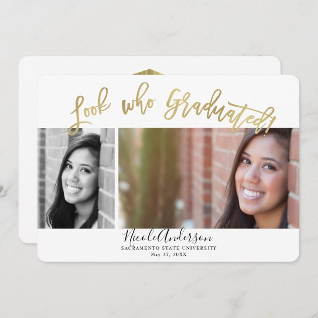 Invitation Regardez qui est diplômé Graduation 2 Photo Celebr (Devant / Derrière)