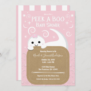 Invitation Regardez un Baby shower d'Halloween rose Fantôme d