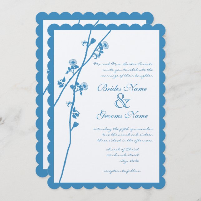 Invitation Regatta Mariage de fleurs sauvages bleues (Devant / Derrière)