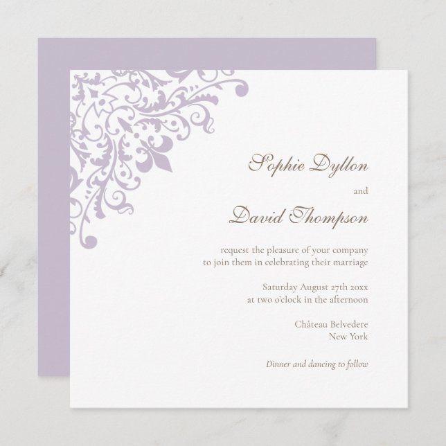 Invitation Régence Française Purple Fleur de Lis Carré Motif (Devant / Derrière)