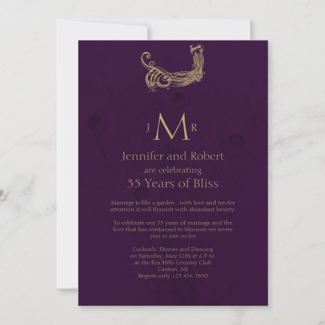 Invitation Régence Paon en Violet Anniversaire de Mariage (Devant)