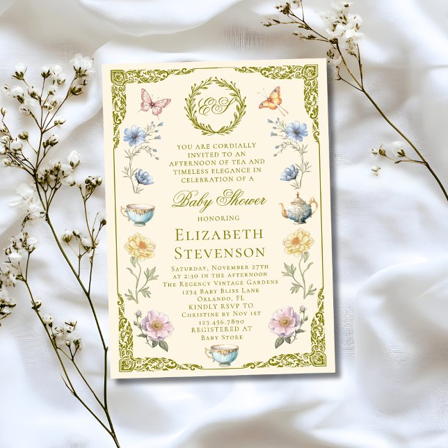 Invitation Regency A Baby Is Brewing Tea Party Baby Shower (Créateur téléchargé)