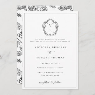 Invitation Regency Era Black Crest Monogram Mariage