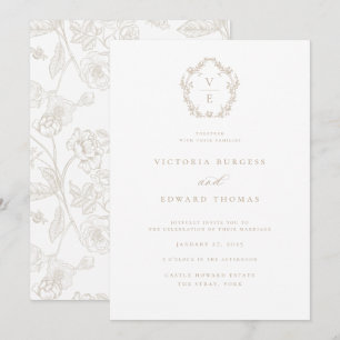 Invitation Regency Era Crest Beige Monogramme Mariage