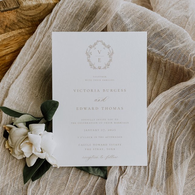 Invitation Regency Era Crest Beige Monogramme Mariage (Créateur téléchargé)
