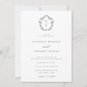 Invitation Regency Era Emerald Monogram Crest Mariage