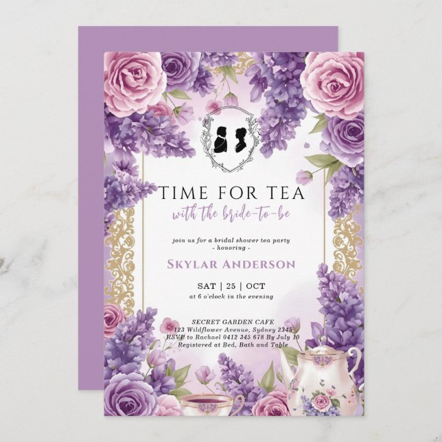 Invitation Regency Floral Tea Party bridal shower  (Devant / Derrière)