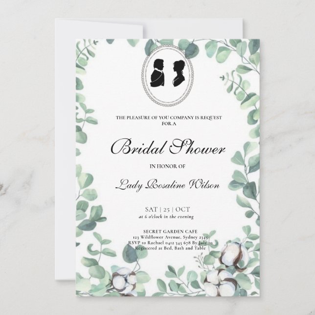 Invitation Regency Floral Tea Party douche nuptiale Invitatio (Devant)