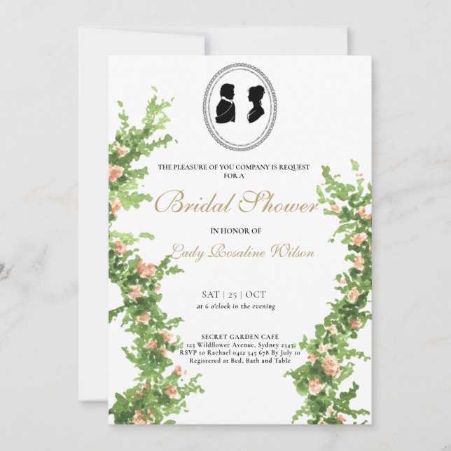 Invitation Regency Floral Tea Party douche nuptiale Invitatio (Devant)