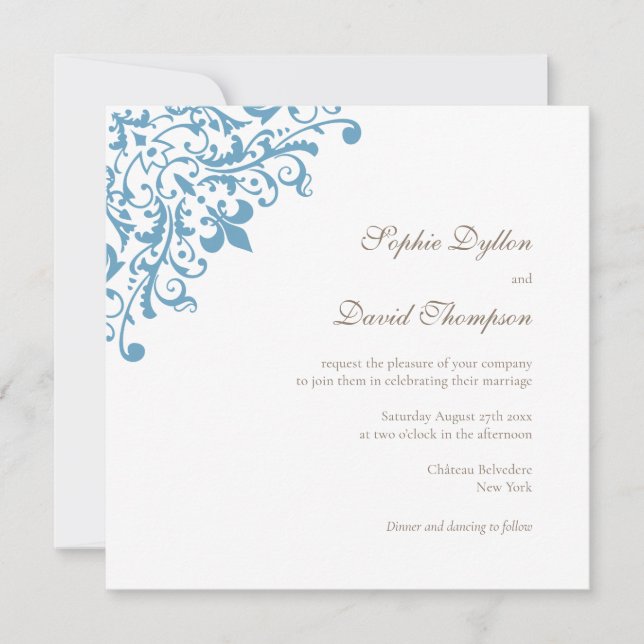 Invitation Regency French Blue Fleur de Lis Carré Motif (Devant)