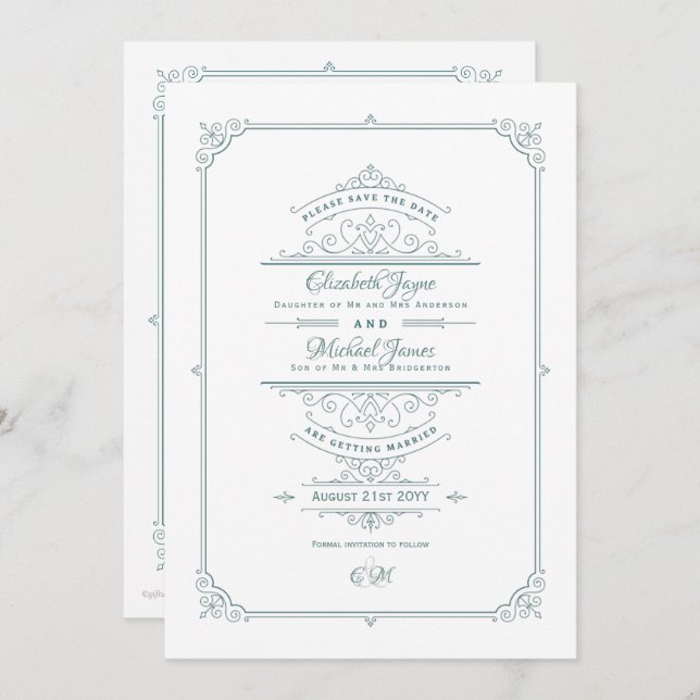 Invitation Regency Mariage Thématique Vintage Enregistrer La  (Devant / Derrière)