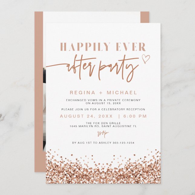 Invitation REGINA Rose Gold Sequin Elopement Réception Invit (Devant / Derrière)