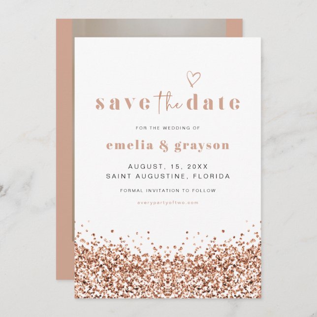 Invitation REGINA Rose Gold Sequins Parties scintillant Enreg (Devant / Derrière)