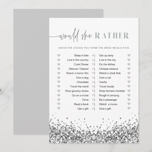 Invitation ReGINA Silver Sequins Voudrait Elle Plutôt Jeux De (Devant / Derrière)