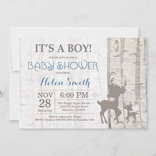 Invitation Région boisée rustique d'invitation de baby shower (Devant)