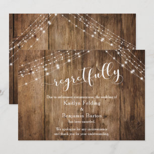 Invitation Regrettablement, Rustic Wood & Lights annulé - Car