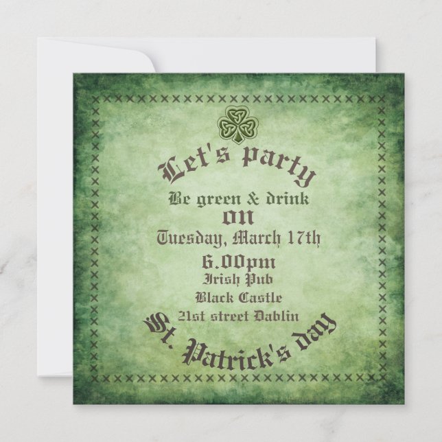 Invitation Regroupement vintage shamrock irlandais Saint Patr (Devant)