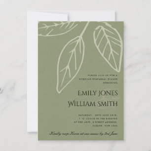 INVITATION REHEARSAL DÎNER CONTEMPORAIN GREEN KRAFT FEUILLES
