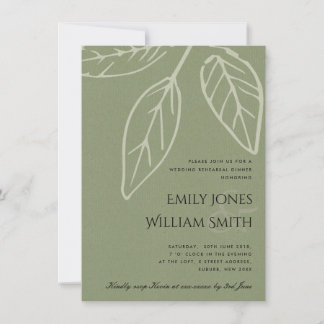 INVITATION REHEARSAL DÎNER CONTEMPORAIN GREEN KRAFT FEUILLES