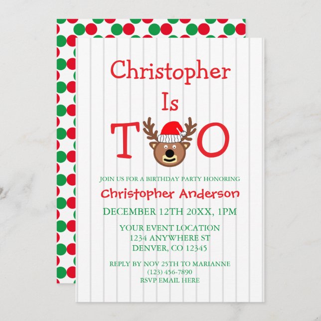 Invitation Reindeer 2e anniversaire (Devant / Derrière)