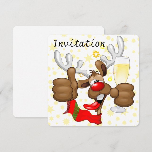 Invitation Reindeer Drunk Funny Caractère de Noël (Devant / Derrière)