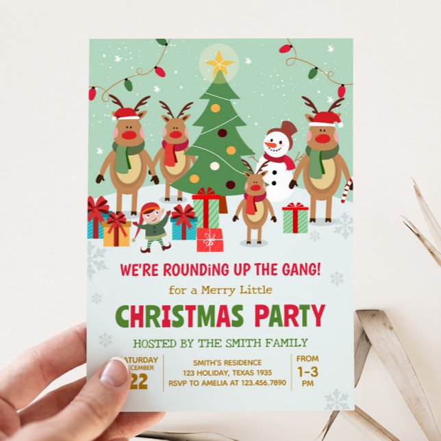 Invitation Reindeer Fun Christmas Party (Reindeer We're Rounding Up the Gang Christmas Party Invitation)