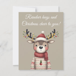Invitation Reindeer Hugs and Christmas Cheeting Card