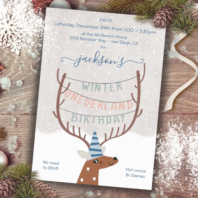 Invitation Reindeer Winter Onederland Fête d'anniversaire (Créateur téléchargé)