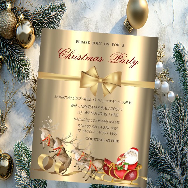 Invitation Reindees Santa Claus Sleigh Gold Christmas Party (Créateur téléchargé)