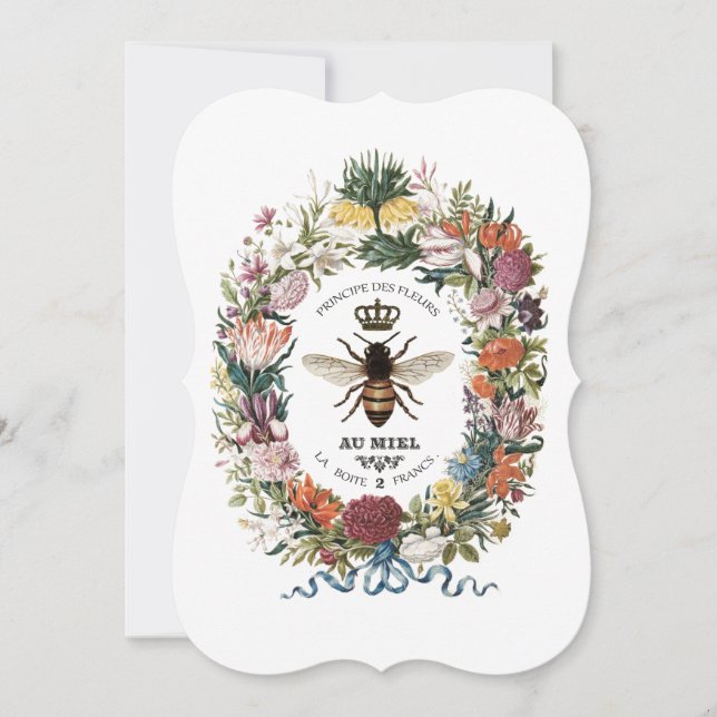 INVITATION REINE BOTANIQUE VINTAGE MODERNE BEE (Devant)