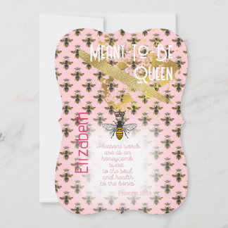 Invitation Reine d'abeille en matrice dorée rose pastel de lu