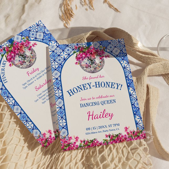 Invitation Reine de la danse Honey Honey Week-end d'enterreme (dancing queen invite, mamma mia invitation, bachelorette weekend, mediterranean party, girls weekend)