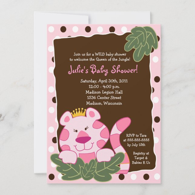 Invitation REINE DU Baby shower JUNGLE TIGER 5x7 (Devant)