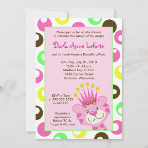 Invitation Reine du Tigre rose de la Jungle Baby shower 5x7