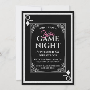Invitation Reine Noire de Carreaux Soirée de Jeux entre Dames