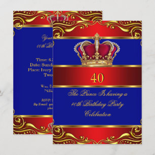 Invitation Reine Prince Roi Royal Rouge Or Bleu Couronne