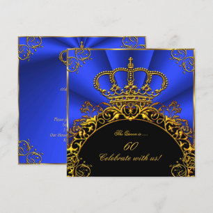 Invitation Reine Roi Royal Or Bleu Royal Fête d'anniversaire