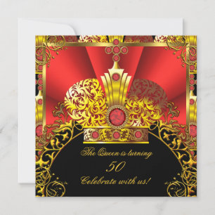 Invitation Reine Roi Royal Rouge Or Or Royal Fête d'anniversa