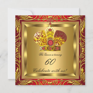 Invitation Reine Roi Royale Rouge Or Elite Fête d'anniversair